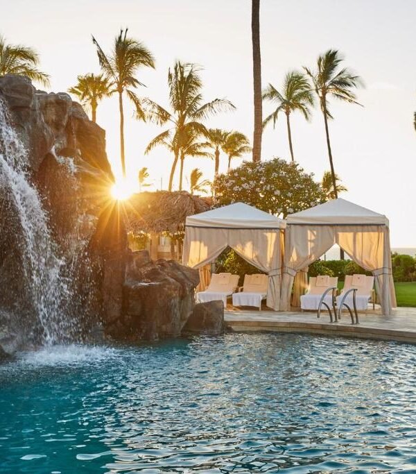 Waterfall pool and private cabanas at Four Seasons Resort Maui at Wailea