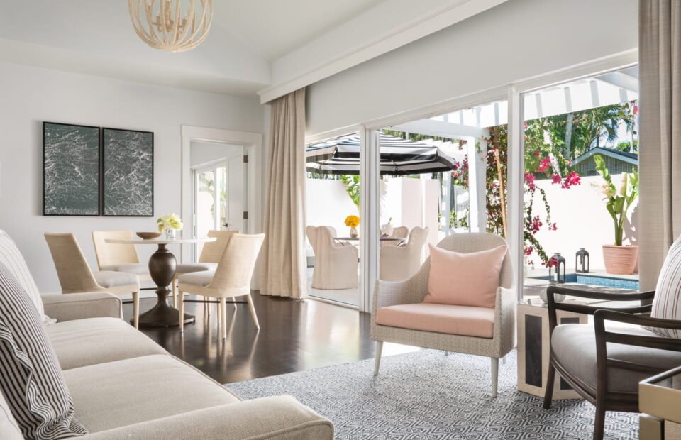 Luxury villa living room with private pool at The Ocean Club, A Four Seasons Resort, Bahamas