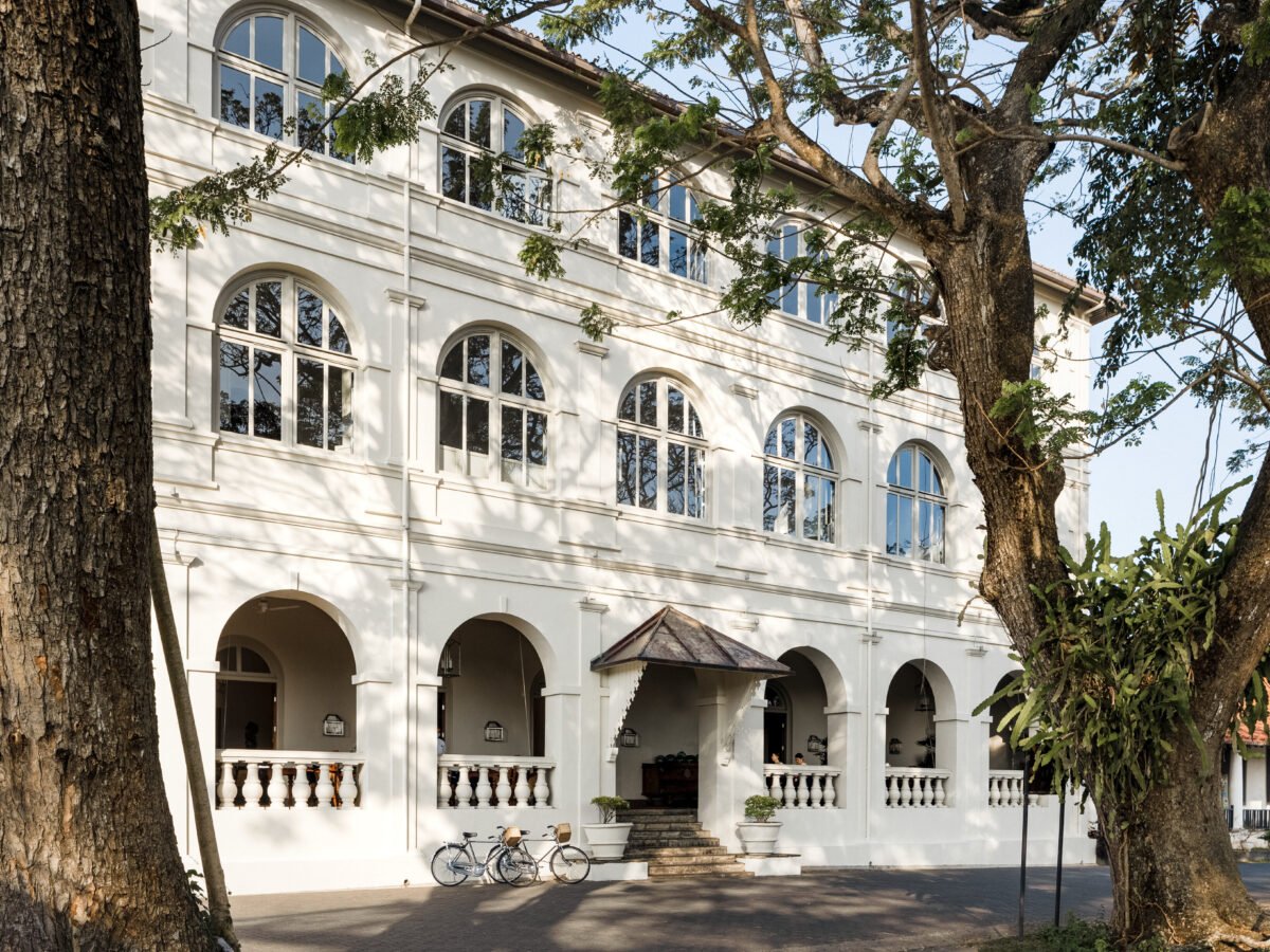 Colonial exterior of Amangalla luxury hotel in Galle Fort, Sri Lanka