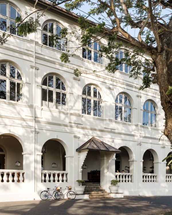 Colonial exterior of Amangalla luxury hotel in Galle Fort, Sri Lanka