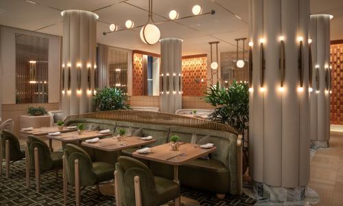Fine dining restaurant at the Waldorf Astoria New York with elegant Art Deco interiors