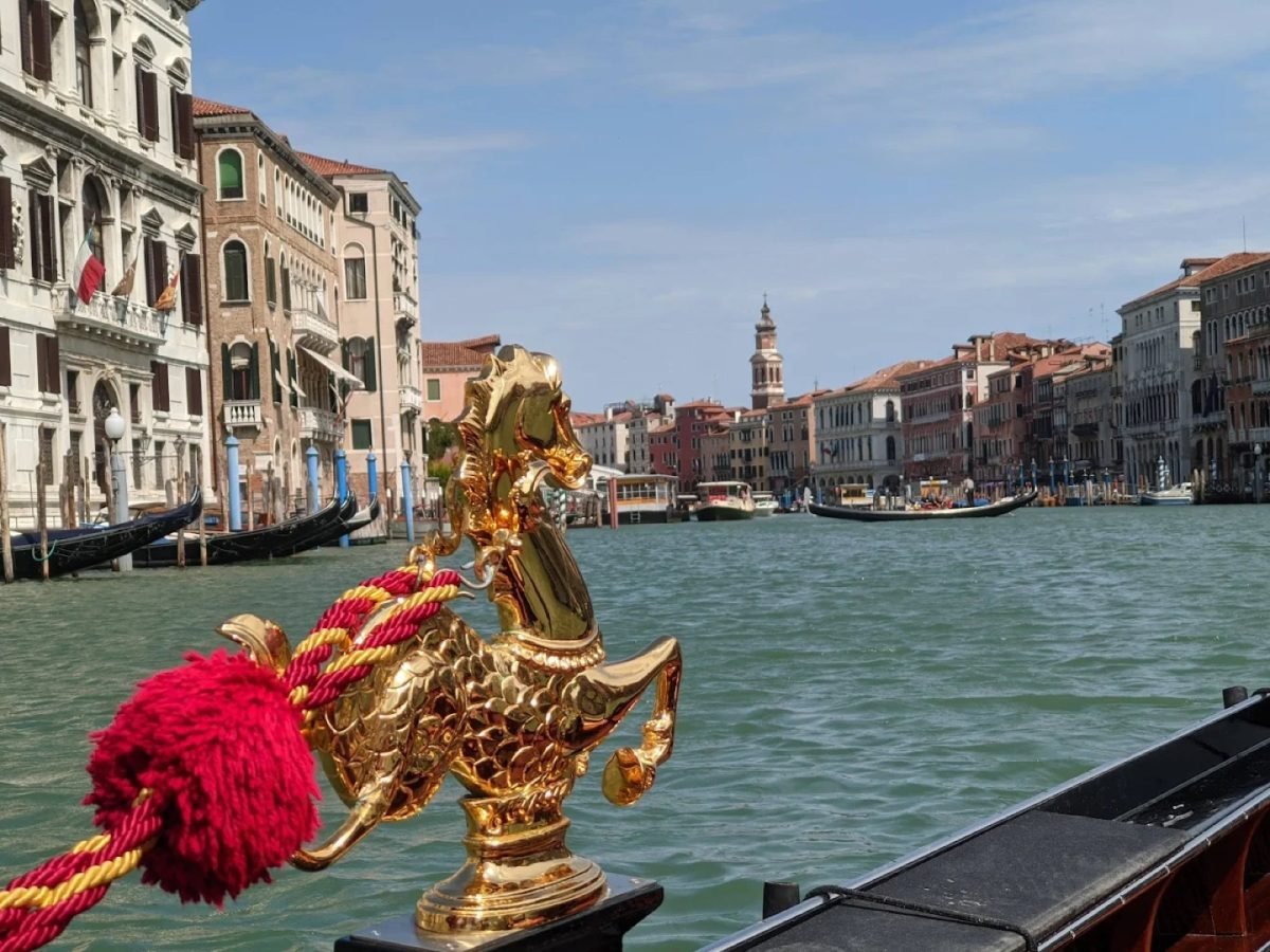Gilded gondola ornament on the Grand Canal, Venice