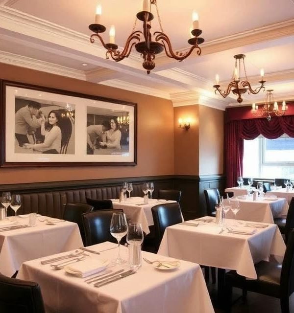 White-tablecloth dining room with chandelier at the Dylan Hotel New York
