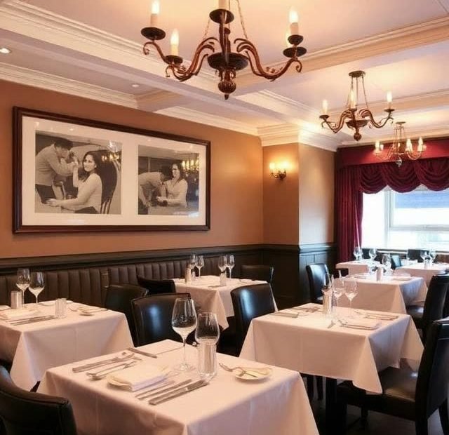 White-tablecloth dining room with chandelier at the Dylan Hotel New York