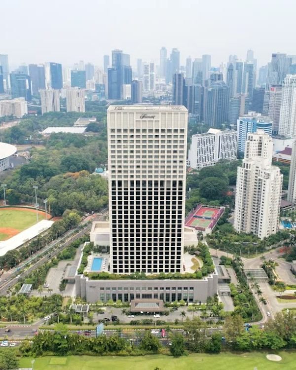 View over the Senayan stadium district and Jakarta skyline from Fairmont Jakarta