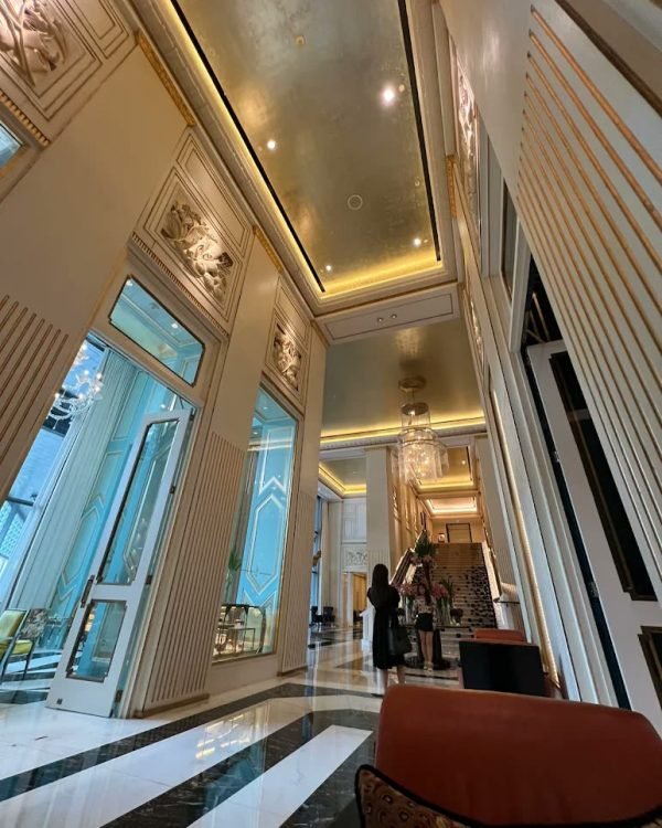 Double-height marble lobby at Fairmont Jakarta