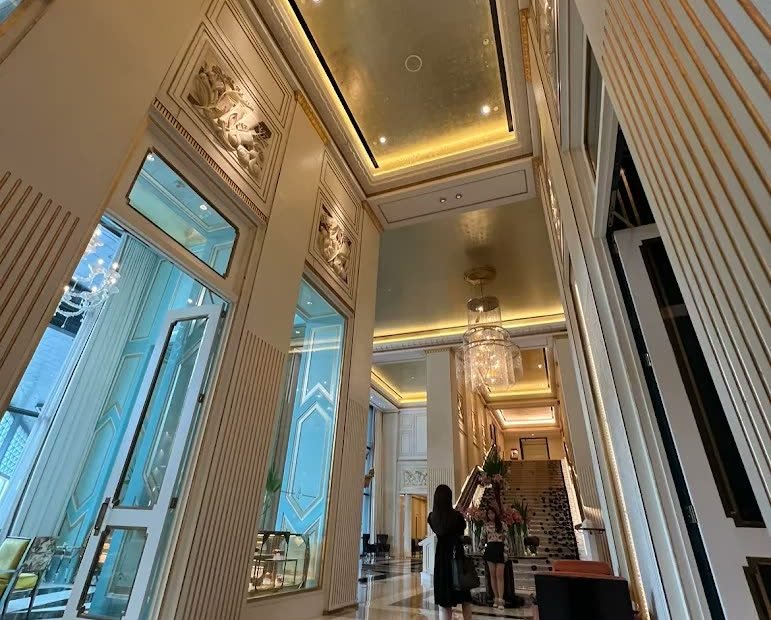 Double-height marble lobby at Fairmont Jakarta