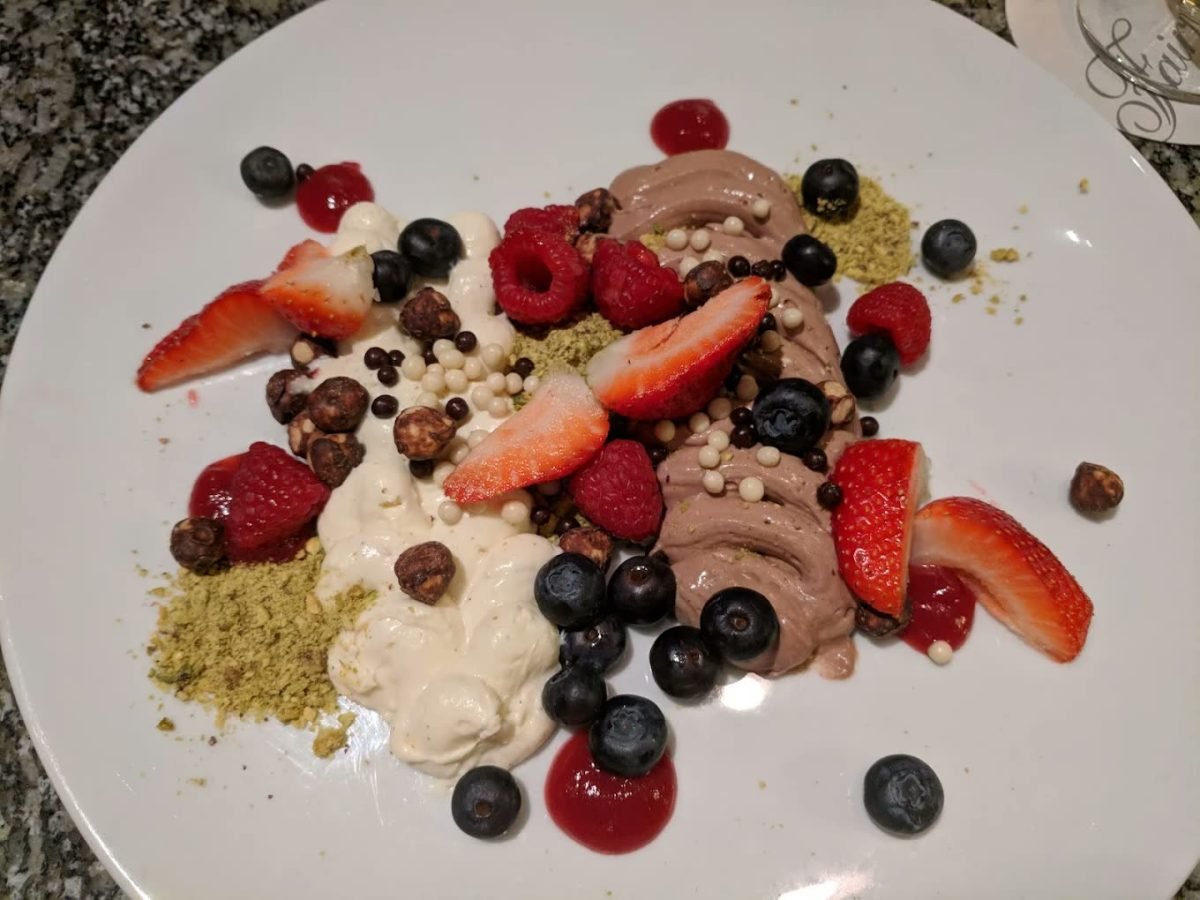 Berries and chocolate dessert plate at Fairmont Winnipeg