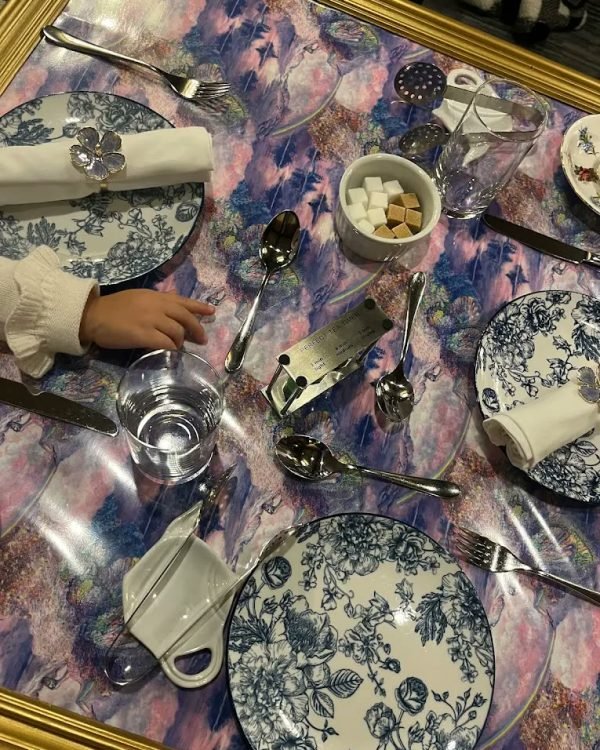 Patterned table setting in the restaurant at Fairmont Winnipeg