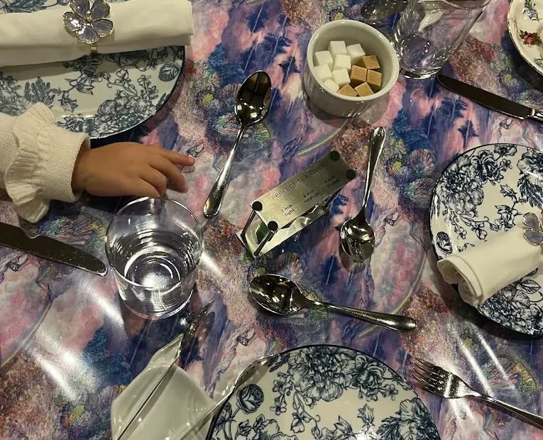 Patterned table setting in the restaurant at Fairmont Winnipeg