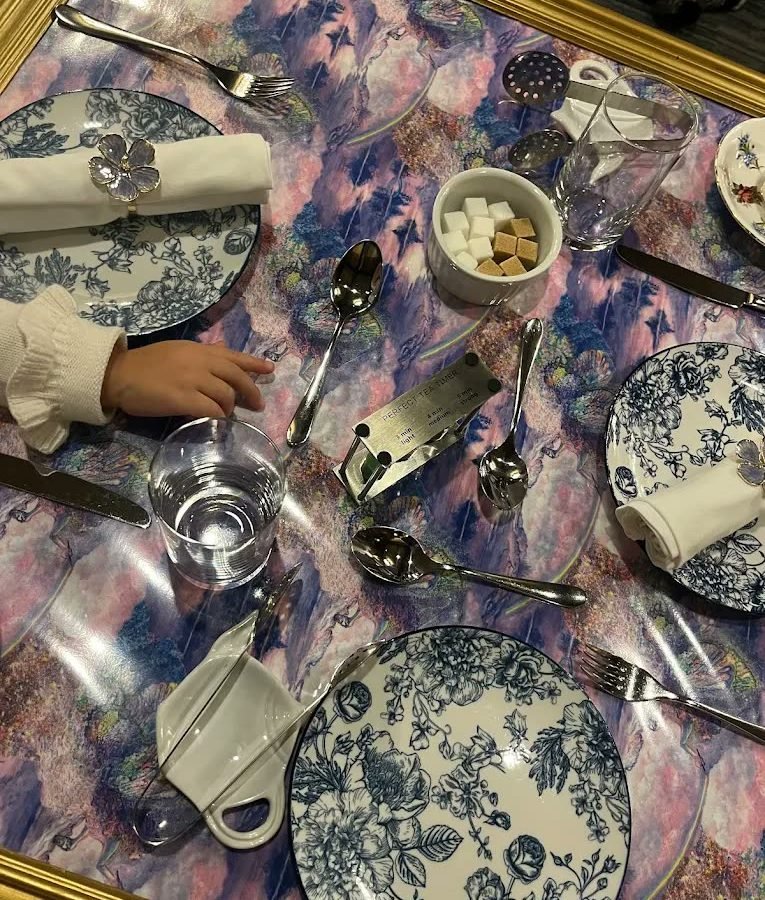 Patterned table setting in the restaurant at Fairmont Winnipeg