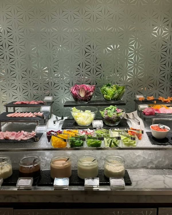 Salad and grill buffet in the restaurant at Mandarin Oriental Jakarta