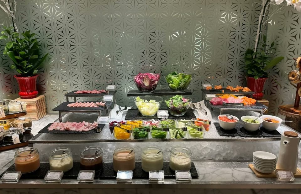 Salad and grill buffet in the restaurant at Mandarin Oriental Jakarta