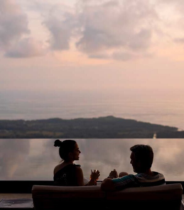 Infinity pool sunset view at Kura Costa Rica overlooking the Pacific Ocean
