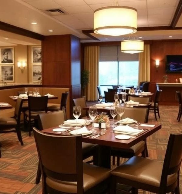 Restaurant with framed photography at Radisson Hotel Cedar Rapids