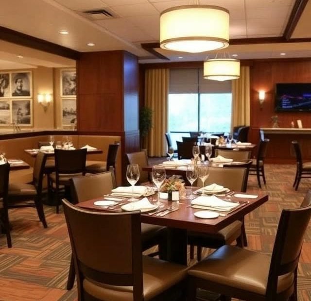 Restaurant with framed photography at Radisson Hotel Cedar Rapids