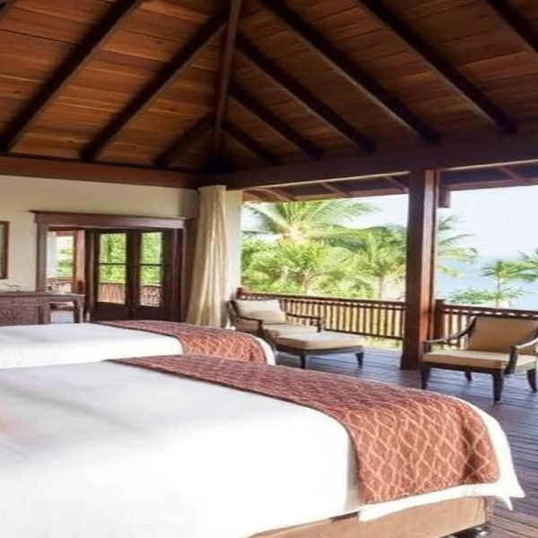 Villa terrace with a daybed overlooking the sea